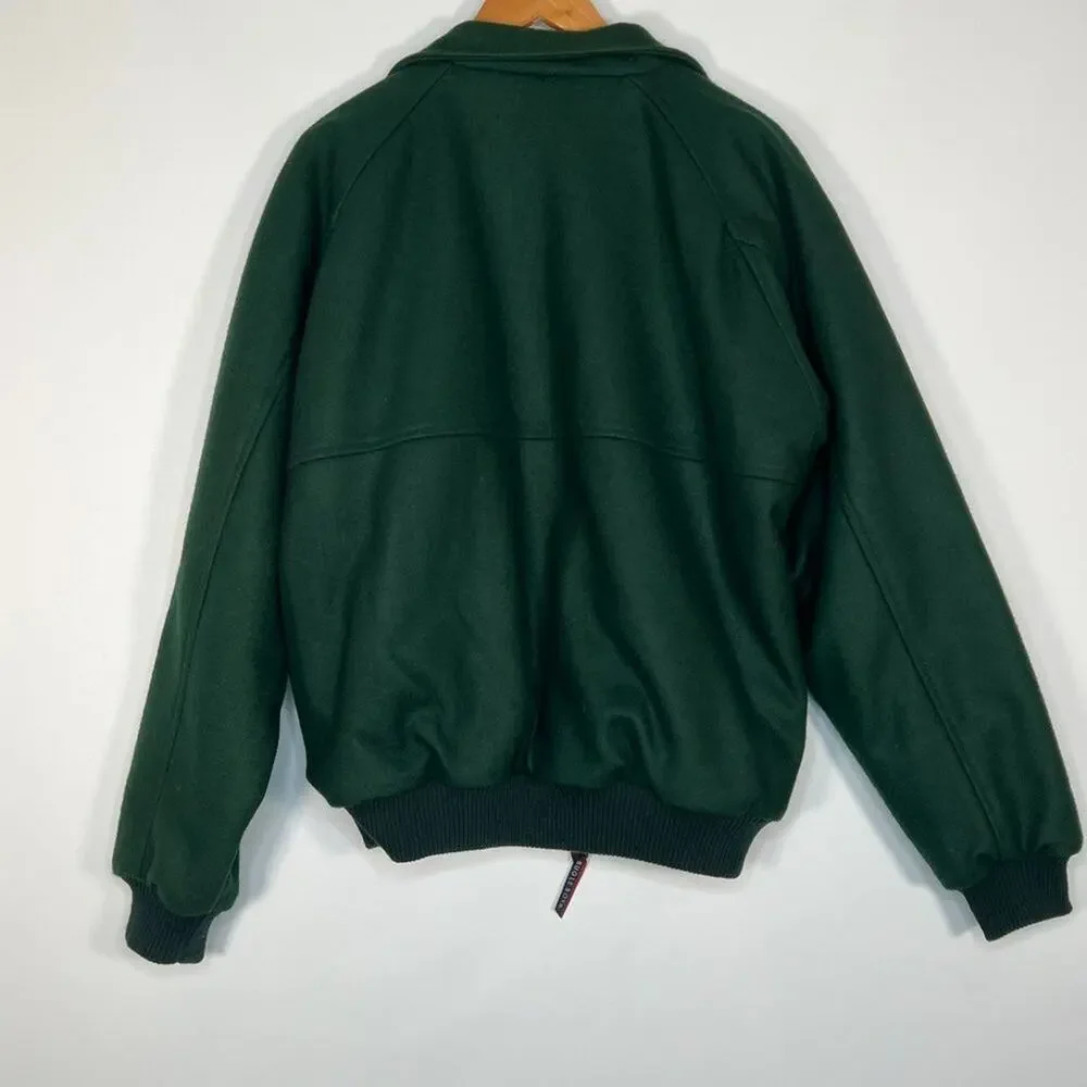 Vintage 90's Bugle Boy Hunter Green Wool Varsity Bomber Jacket Coat Mens M